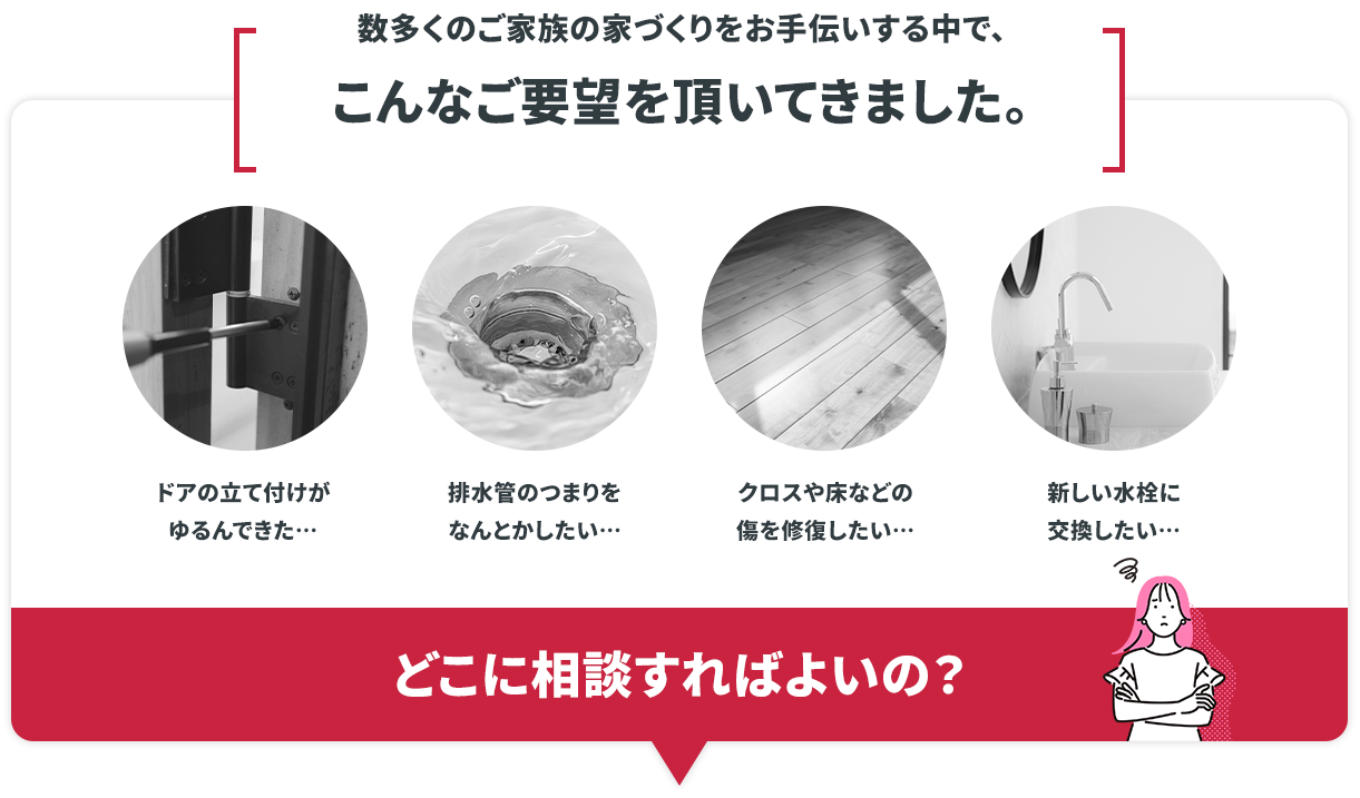 数多くのご家族の家づくりをお手伝いする中で、こんなご要望を頂いてきました。どこに相談すればよいの？