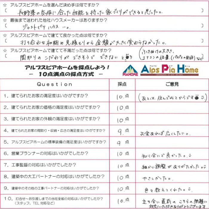 長野の気候に合う性能と、見積もりの安心感が決め手に
