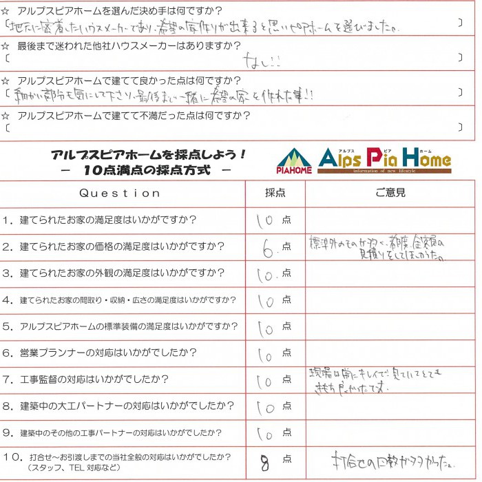 プランナーの方々と一緒になってお家作りが出来た事は、とても思い出に残るものでした